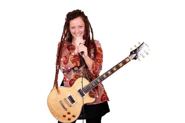 Girl with dreadlocks hair rock and roll singer — Stock Photo, Image