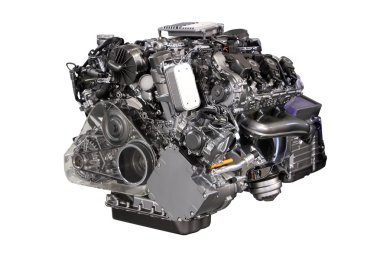 v6 araç hibrid motoru üzerinde beyaz izole