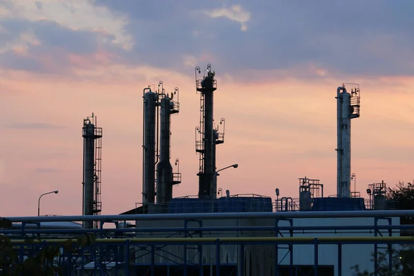 Olej Rafineryjny Przemysł Petrochemiczny Zachód Słońca Niebo — Zdjęcie stockowe