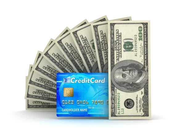 Money transactions - bills and credit card — Stock Photo, Image