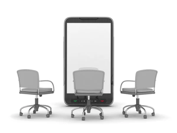 Mobiele telefoon en stoelen van het Bureau - concept illustratie — Stockfoto