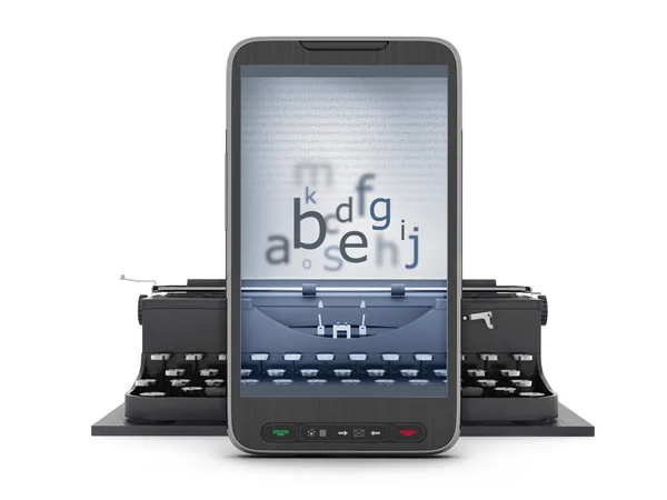 Пишущая машинка и мобильный телефон - концептуальная иллюстрация — стоковое фото