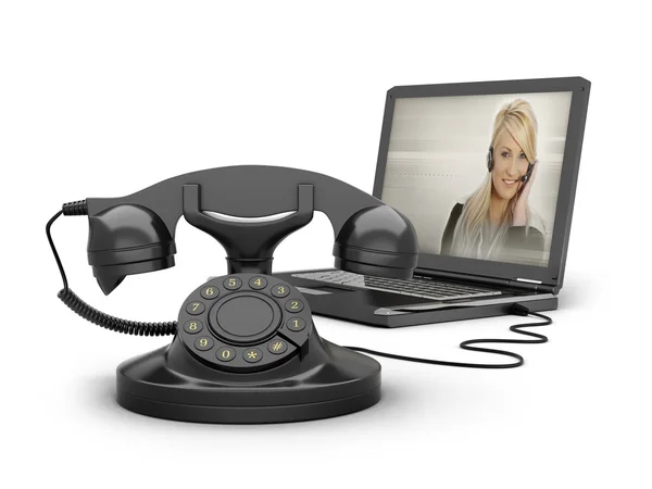 Retro telephone and laptop — Stock Photo, Image