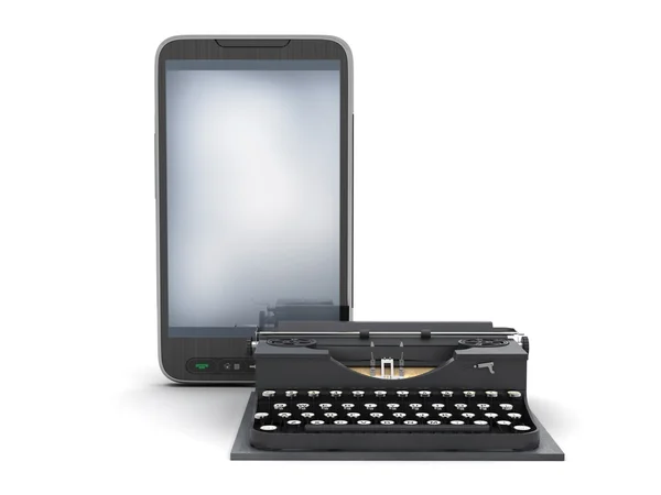 Retro typewriter and modern cell phone — Stock Photo, Image