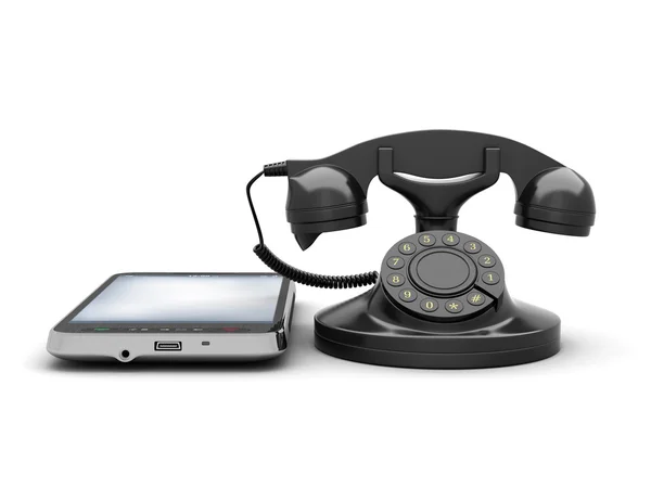 Retro rotary phone and modern cell phone on white background — Stock Photo, Image