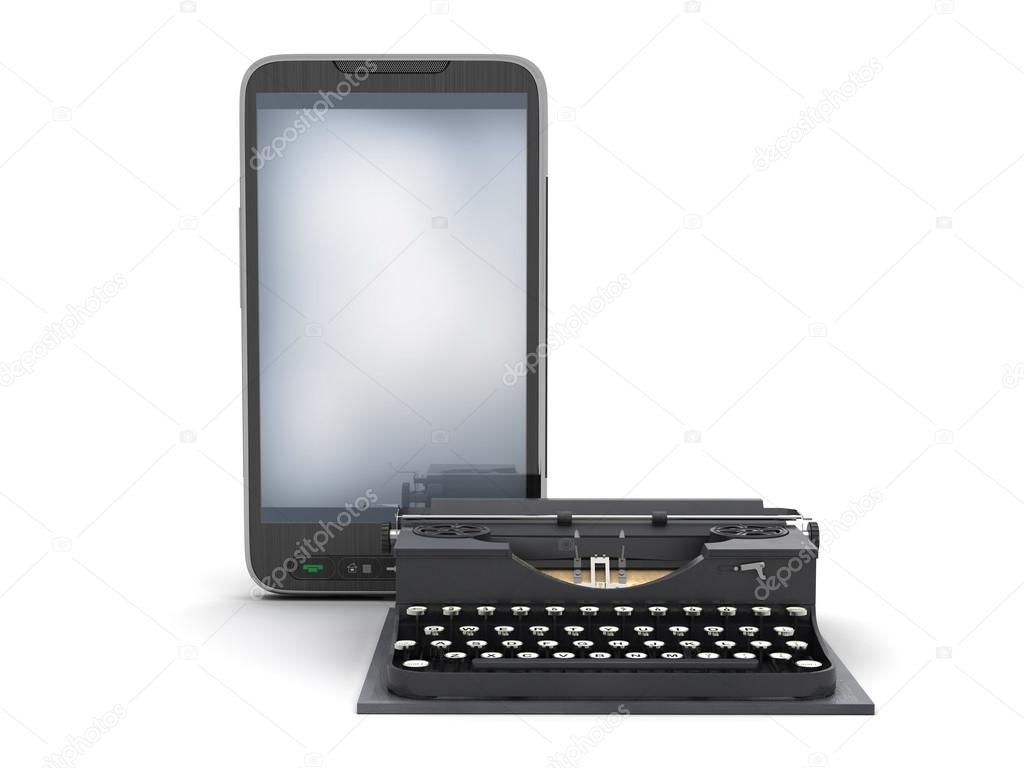 Retro typewriter and modern cell phone