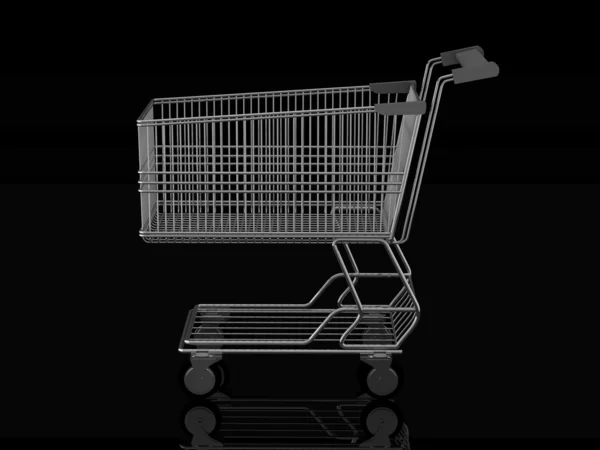 Carrinho de compras em fundo preto — Fotografia de Stock
