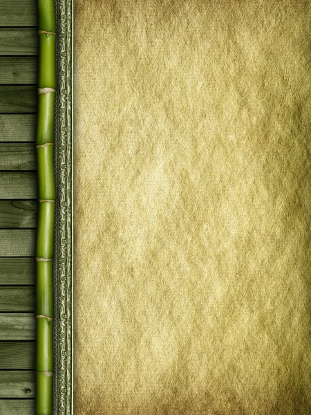Bamboe, planken en handgeschept papier achtergrond — Stockfoto
