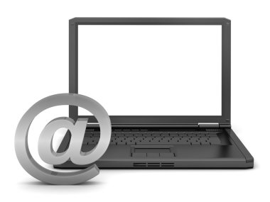 Beyaz arka plan üzerinde dizüstü bilgisayar ve e-posta kayıt
