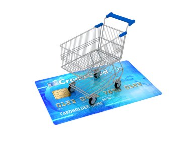 kredi kartı - konsept illüstrasyon alışveriş sepeti