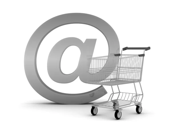 Shopping cart and e-mail sign on white background — Stock Photo, Image