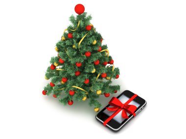 Noel ağacı ve bir Noel hediyesi olarak cep telefonu