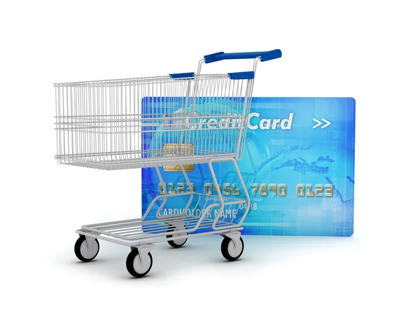 Carta di credito e carrello come concetto di shopping — Foto Stock