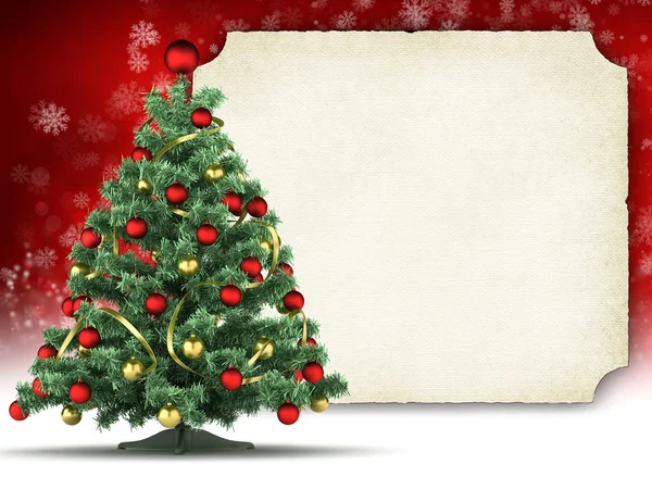 Christmas card - christmas tree and blank paper sheet — Stock Photo, Image