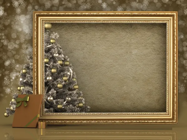 Noel ağacı ve resim çerçevesi içinde boş kağıt sayfası