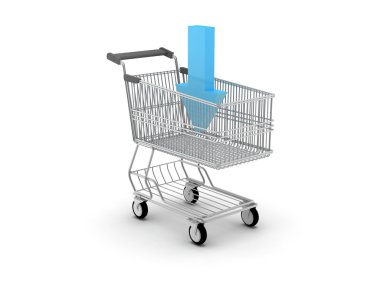 alışveriş sepeti ve mavi ok - konsept illüstrasyon e-alışveriş