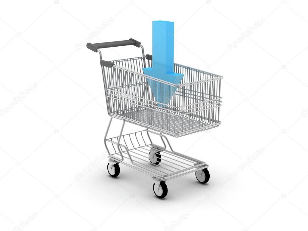 Shopping cart and blue arrow - e-shopping concept illustration