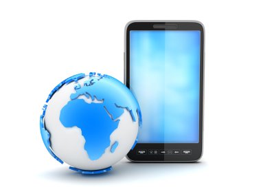 cep telefonu ve beyaz arka plan üzerinde dünya dünya