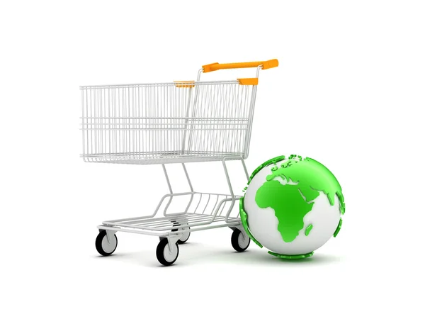 Alışveriş sepeti ve dünya Küre — Stok fotoğraf