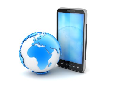 cep telefonu ve beyaz arka plan üzerinde dünya dünya