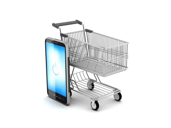 Carrinho de compras e telefone celular — Fotografia de Stock