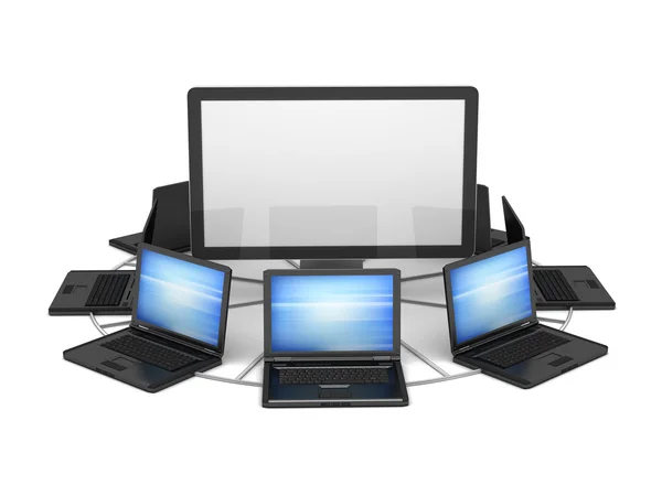 Laptops and computer monitor — Stock Photo, Image