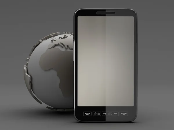 Mobiele telefoon en earth globe — Stockfoto