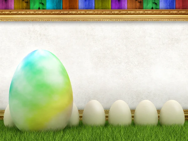 Húsvéti tojás, és a kép keretben üres lap — Stock Fotó