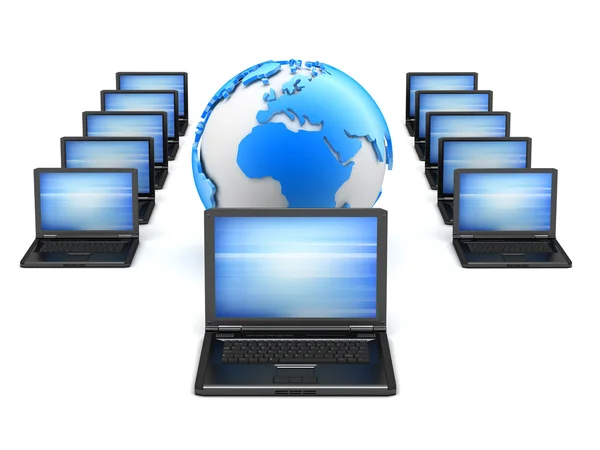 Computer network - laptops on white background — Stock Photo, Image