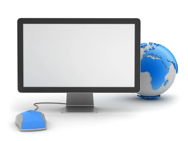 Monitor, mouse e globo terrestre — Foto Stock