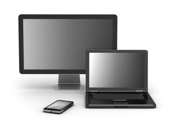 Cell phone, laptop and computer monitor — Stock Photo, Image