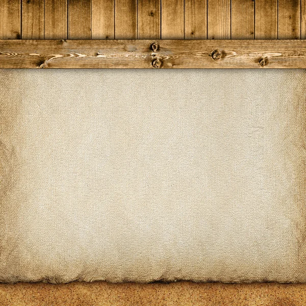 Mallen bakgrund - plankor, handgjort papper blad och sand — Stockfoto
