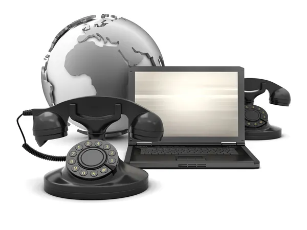 Laptop retro phone and earth globe — Stock Photo, Image