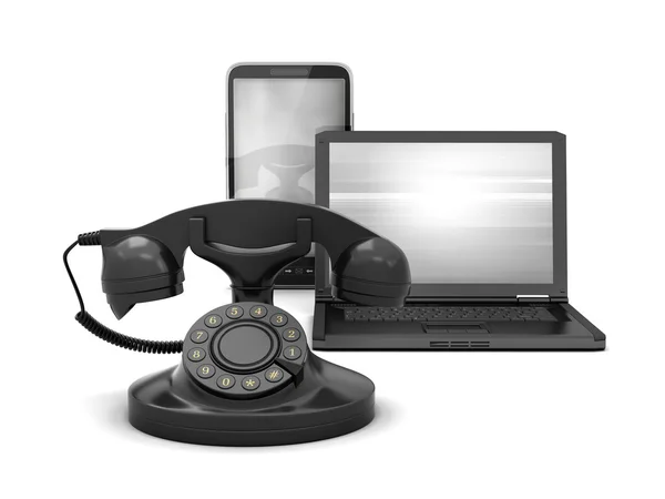 Cell phone, rotary phone and laptop — Stock Photo, Image