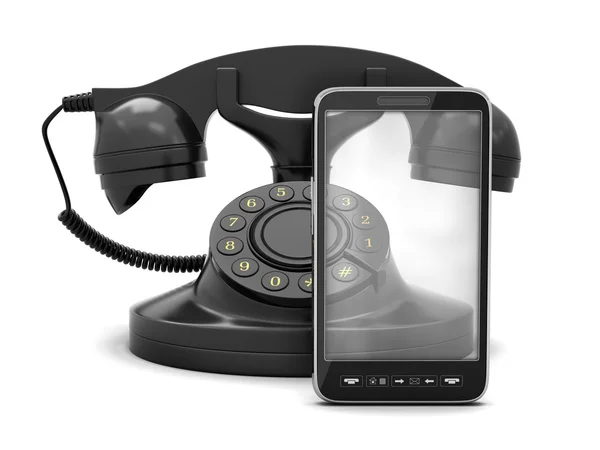 Iletişim sembolleri - retro ve modern telefon — Stok fotoğraf