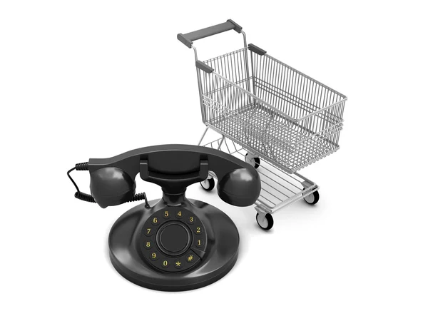 Retro telephone and shopping cart — Stock Photo, Image