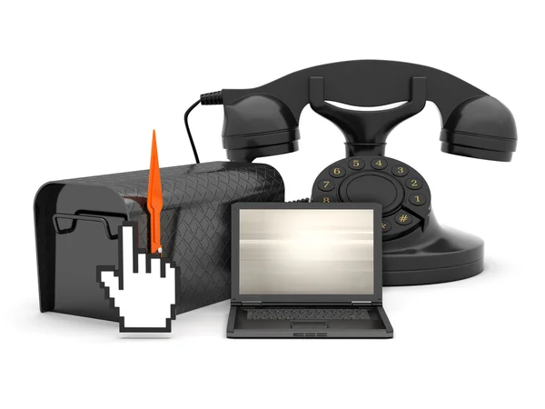 Laptop, caixa de correio e telefone rotativo — Fotografia de Stock