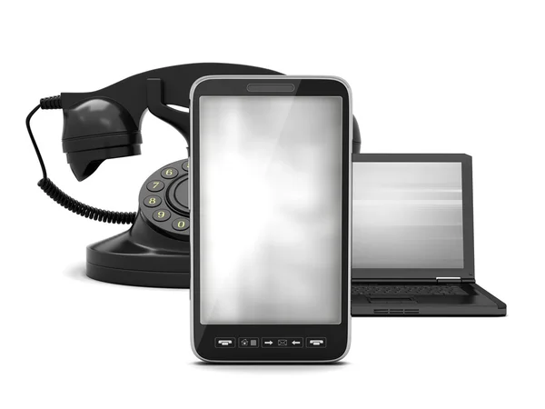 Símbolos de comunicação - laptop e telefones — Fotografia de Stock