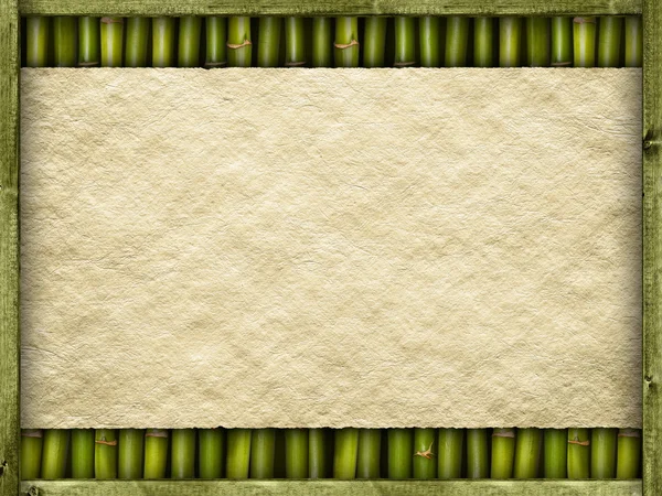 Λευκά χαρτί φύλλο σε φόντο μπαμπού — Φωτογραφία Αρχείου