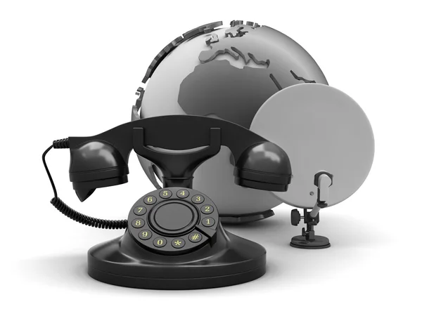 Retro phone, earth globe and satellite — Stock Photo, Image