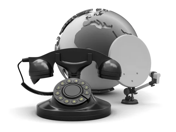 Rotary phone, satellite antenna and globe — Stock Photo, Image