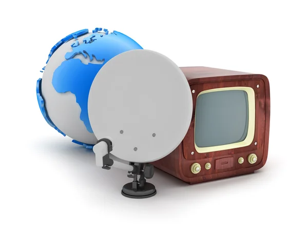 Satellite, retro tv and earth globe — Stock Photo, Image