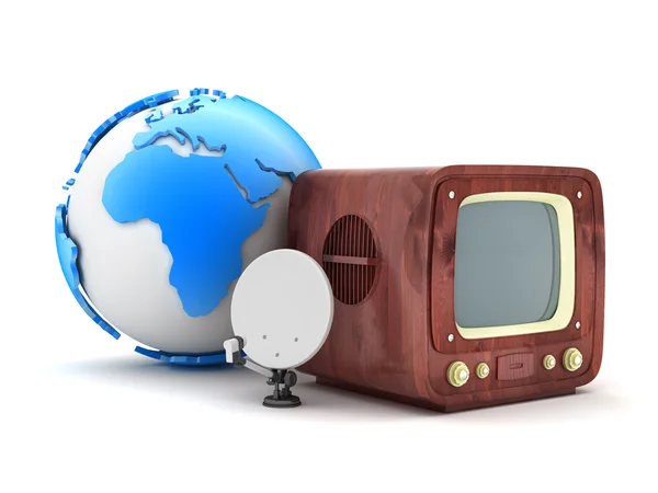 Retro television and modern satellite — Stock Photo, Image