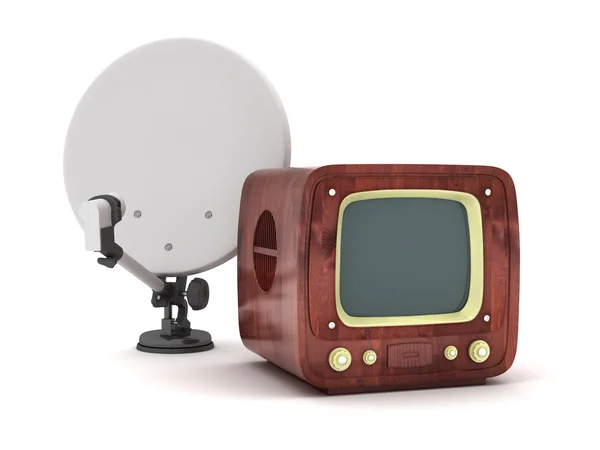 Retro tv and satellite on white background — Stock Photo, Image