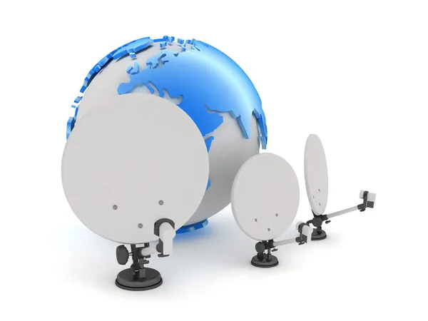 Satellite and earth globe on white background — Stock Photo, Image