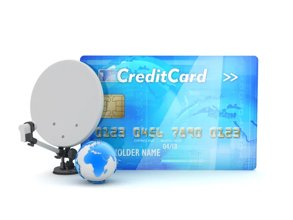 Satellite, earth globe and credit card — Stock Photo, Image