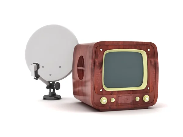 Retro television and modern satellite — Stock Photo, Image