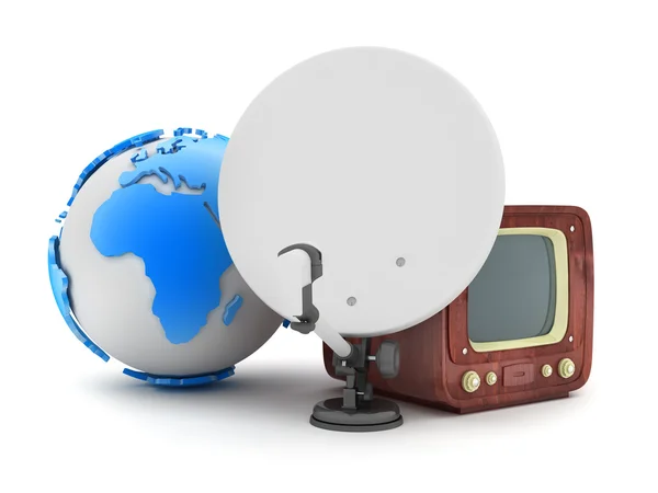 Earth globe, satelliet en retro tv — Stockfoto