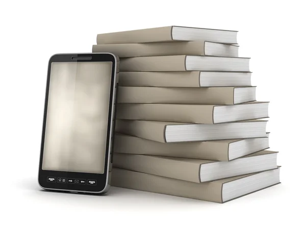 Handy und Bücherstapel — Stockfoto