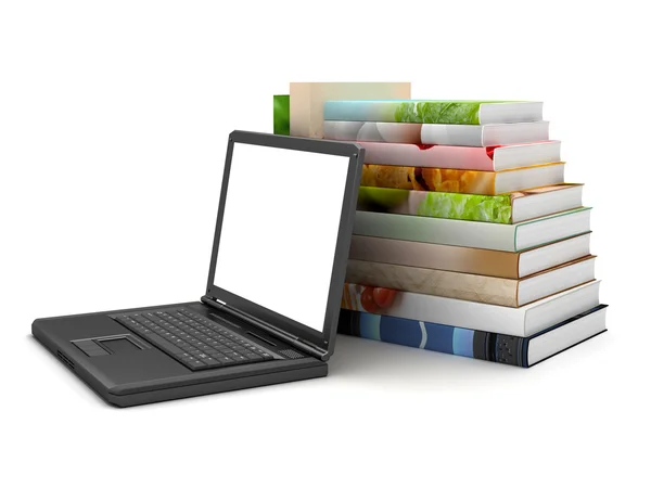 Stack of books and laptop — Stock Photo, Image